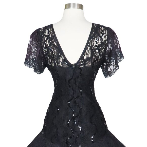 Vintage 80s 20s Black Lace Prom Party Dress M Medium Goth Witchy Whimsygoth - Picture 11 of 12